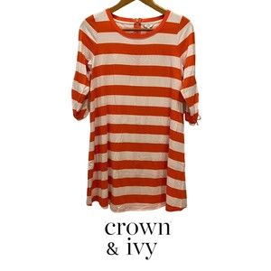 Crown & Ivy Orange and White Stripe Dress Size Small NWT‎ $76 MSRP